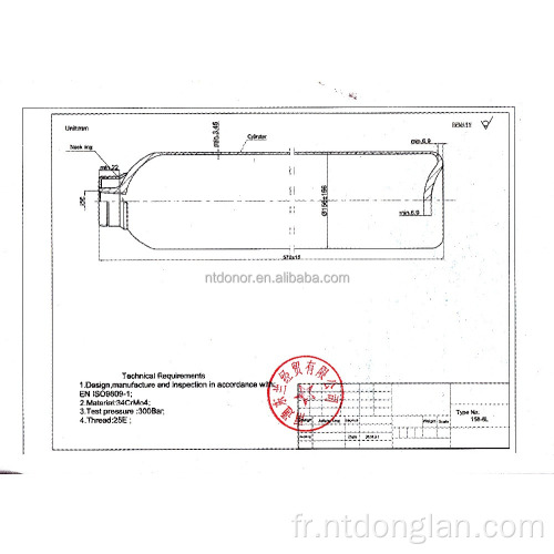 Cylindre à gaz 34CRMO4 8L avec gaz de pression 300 barres